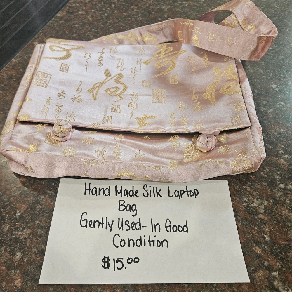 Pink and Gold Silk Laptop Bag